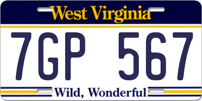 WV license plate 7GP567