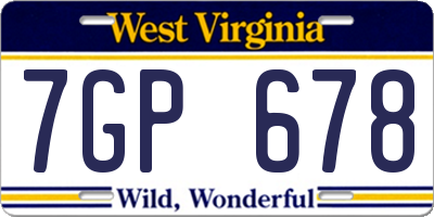 WV license plate 7GP678