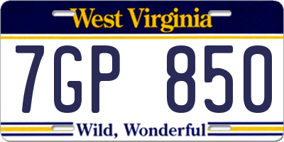WV license plate 7GP850