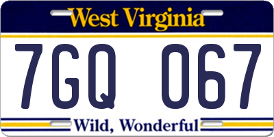 WV license plate 7GQ067