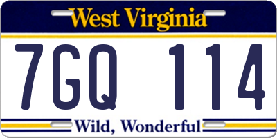 WV license plate 7GQ114