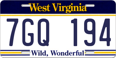 WV license plate 7GQ194
