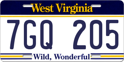 WV license plate 7GQ205