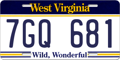 WV license plate 7GQ681