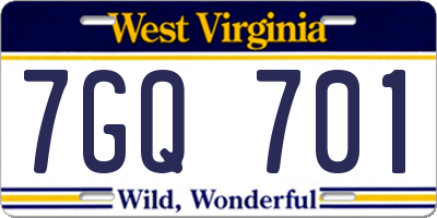 WV license plate 7GQ701