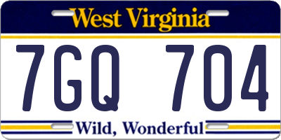 WV license plate 7GQ704