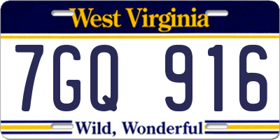WV license plate 7GQ916