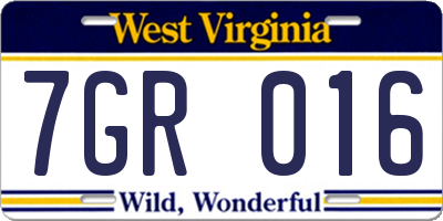 WV license plate 7GR016