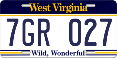 WV license plate 7GR027
