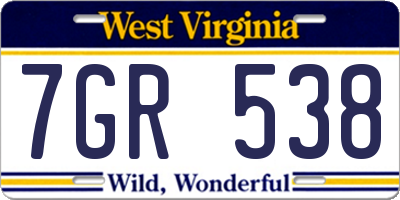 WV license plate 7GR538