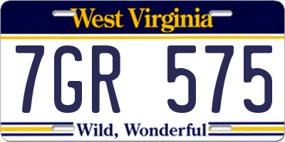 WV license plate 7GR575