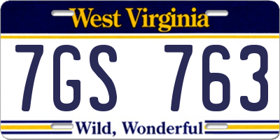 WV license plate 7GS763