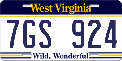 WV license plate 7GS924