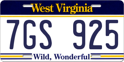 WV license plate 7GS925