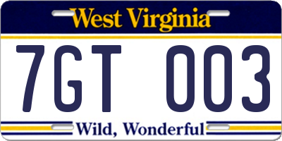 WV license plate 7GT003