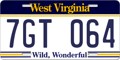 WV license plate 7GT064