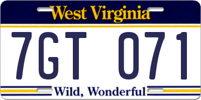 WV license plate 7GT071