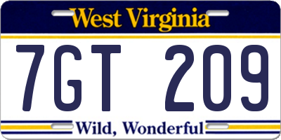 WV license plate 7GT209