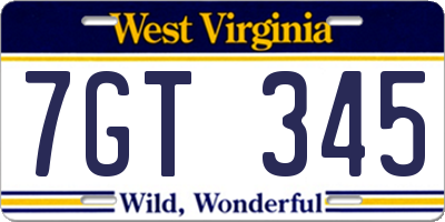 WV license plate 7GT345
