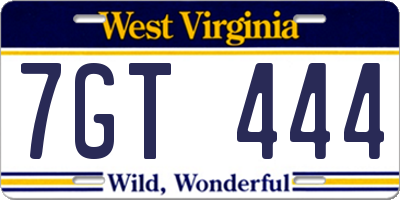 WV license plate 7GT444