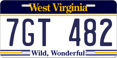 WV license plate 7GT482