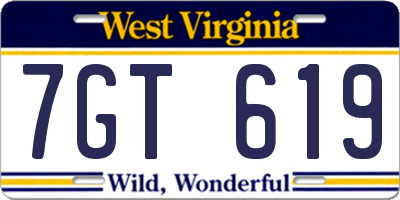 WV license plate 7GT619