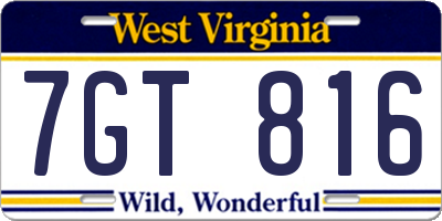 WV license plate 7GT816