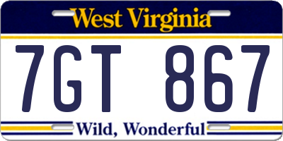 WV license plate 7GT867