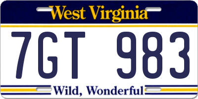 WV license plate 7GT983