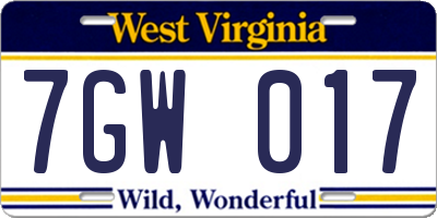 WV license plate 7GW017