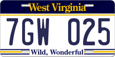 WV license plate 7GW025