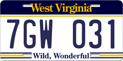 WV license plate 7GW031