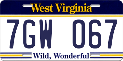 WV license plate 7GW067