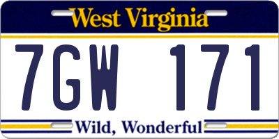 WV license plate 7GW171