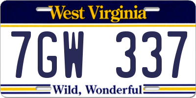 WV license plate 7GW337