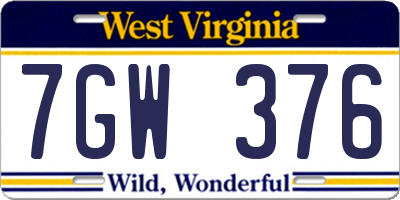 WV license plate 7GW376