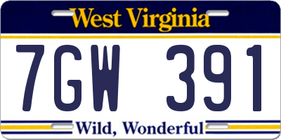 WV license plate 7GW391