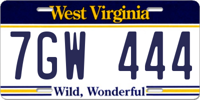 WV license plate 7GW444