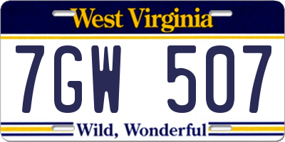 WV license plate 7GW507