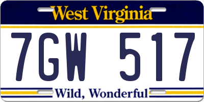 WV license plate 7GW517