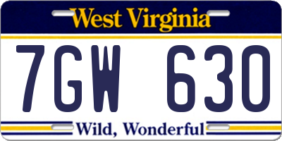 WV license plate 7GW630