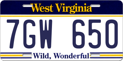 WV license plate 7GW650