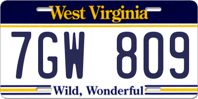 WV license plate 7GW809