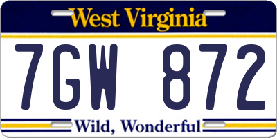 WV license plate 7GW872