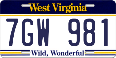 WV license plate 7GW981