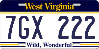 WV license plate 7GX222