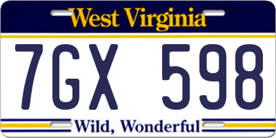 WV license plate 7GX598
