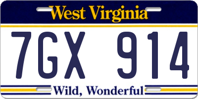 WV license plate 7GX914
