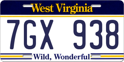 WV license plate 7GX938