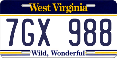 WV license plate 7GX988